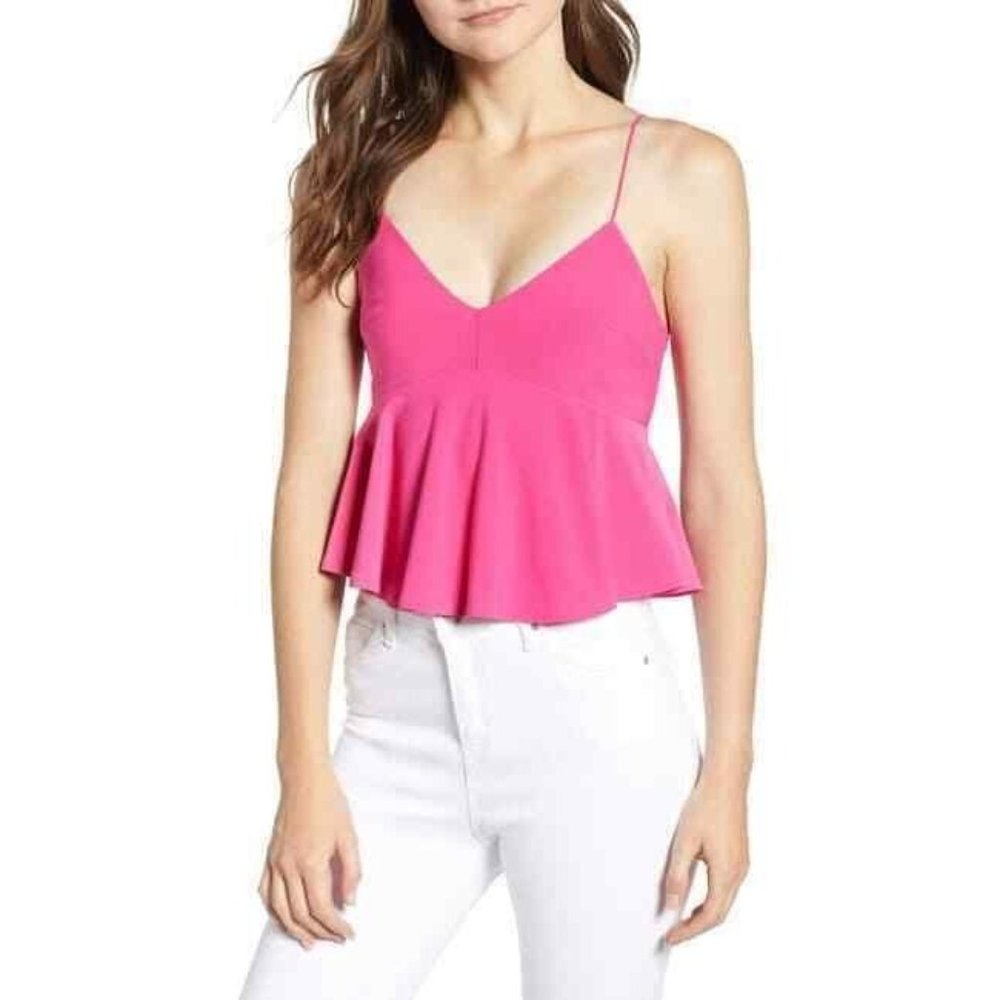 Leith Women Peplum Tank XL Pink Spaghetti Straps